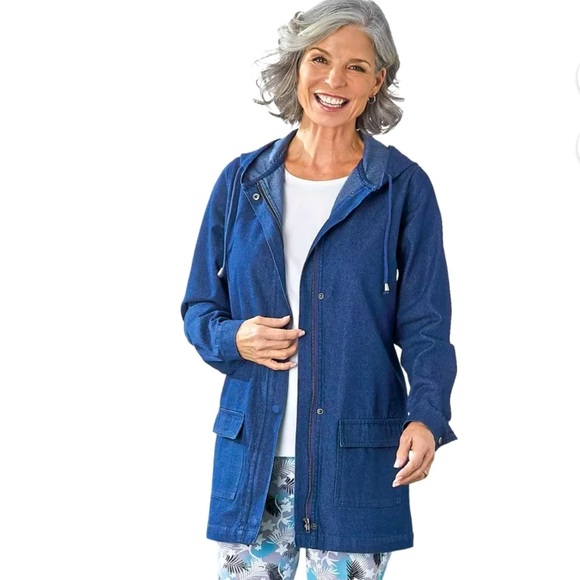 Denim Navy Blue Hooded Stylish Pretty Jacket with Pockets - Picture 1 of 11